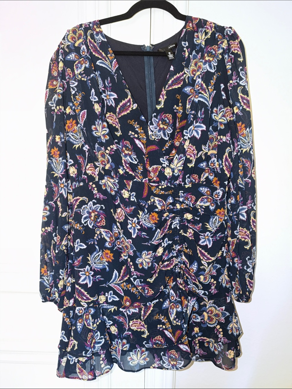 Bloomingdale’s Aqua Navy Floral Long Sleeve Dress